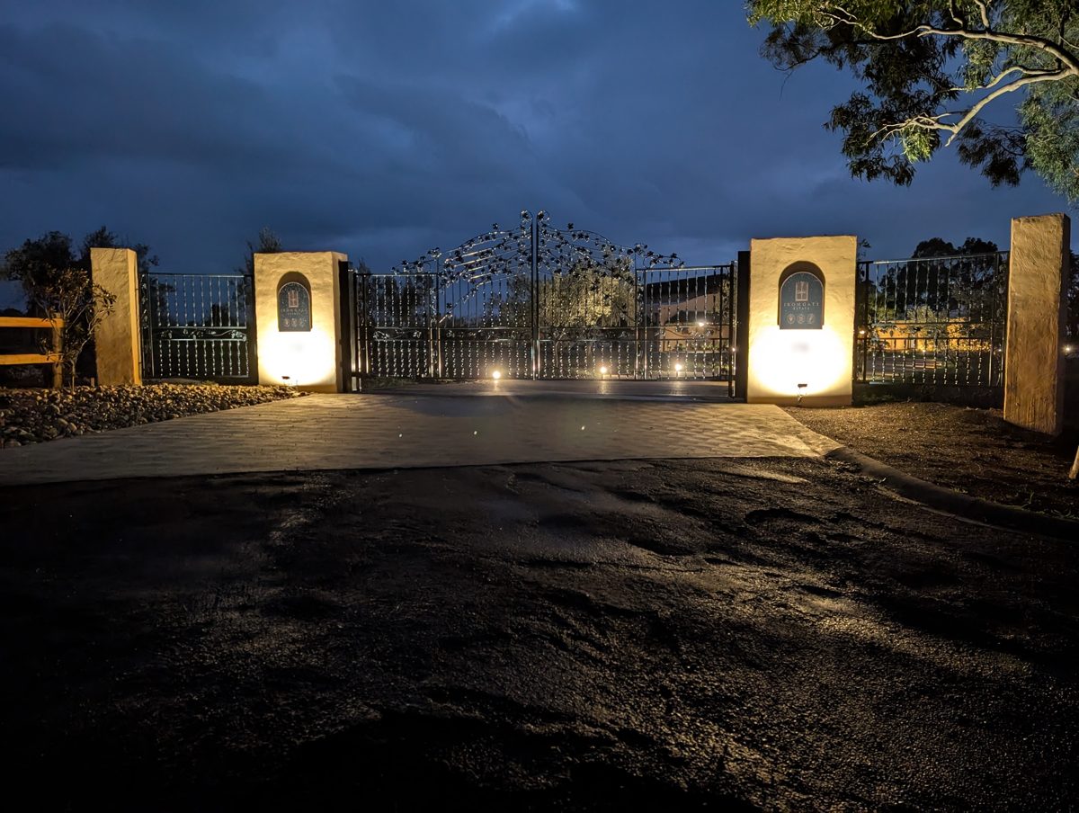 Entrance pillar uplighting at night